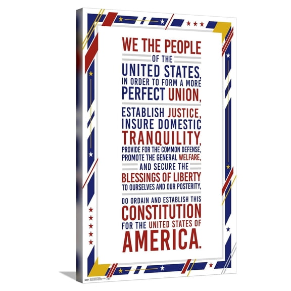 The United States Of America - Constitution Preamble Canvas Wall Poster, 22.375" x 34"