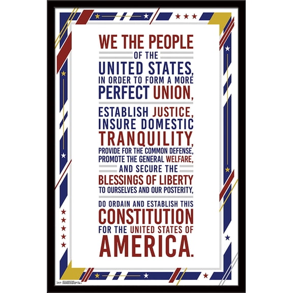 The United States Of America - Constitution Preamble Wall Poster, 22.375" x 34", Framed