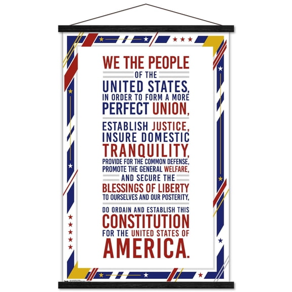 The United States Of America - Constitution Preamble Wall Poster with Magnetic Frame, 22.375" x 34"