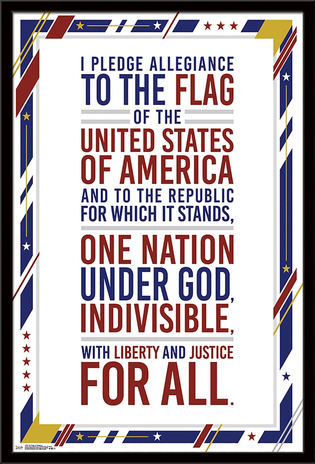 The United States Of America - Pledge Of Allegiance Wall Poster, 22.375" x 34", Framed