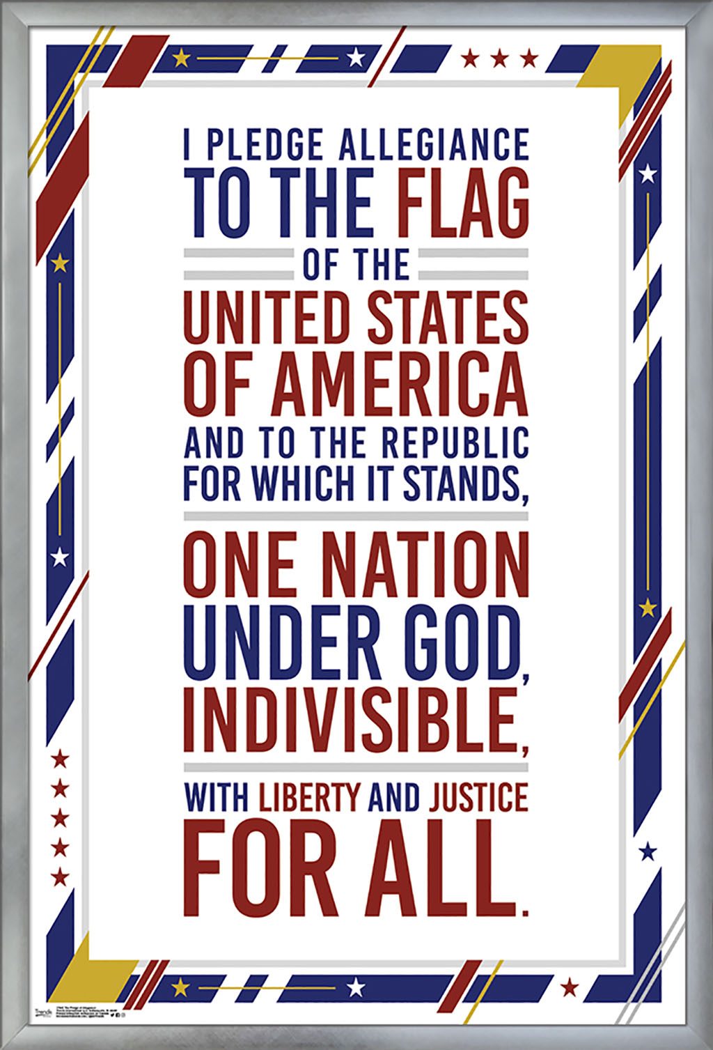 The United States Of America - Pledge Of Allegiance Wall Poster, 22.375" x 34", Framed