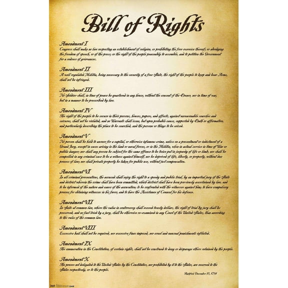 The United States of America - Bill of Rights Wall Poster, 14.725" x 22.375"