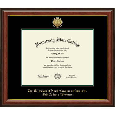 The University of North Carolina at Charlotte Belk College of Business Diploma Frame, Document Size 14" x 11"