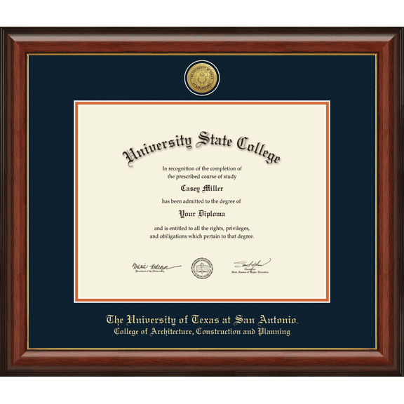 The University of Texas San Antonio College of Architecture, Construction and Planning Diploma Frame, Document Size 14" x 11"