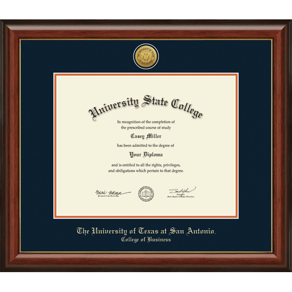 The University of Texas San Antonio College of Business Diploma Frame, Document Size 14" x 11"