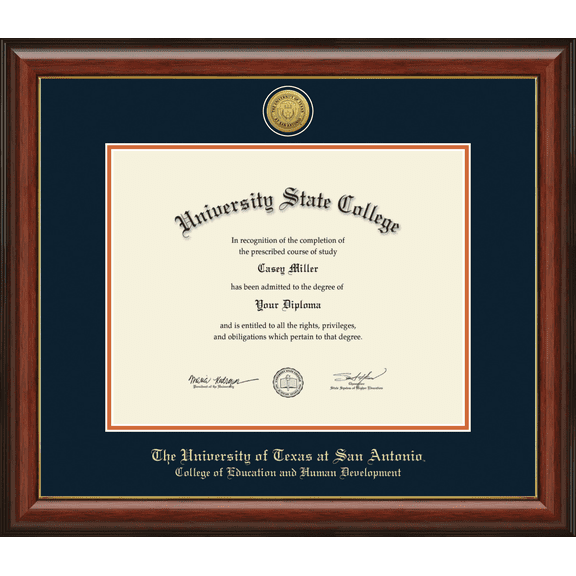 The University of Texas San Antonio College of Education and Human Development Diploma Frame, Document Size 14" x 11"
