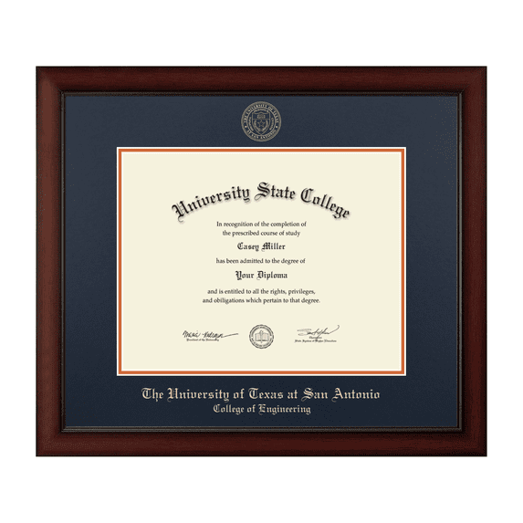 Framerly - UTSA Engineering Diploma Frame with Navy and Orange Mat