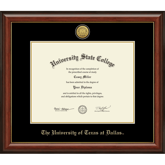 The University of Texas at Dallas Diploma Frame, Document Size 14" x 11"