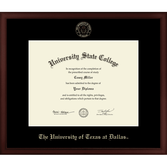 The University of Texas at Dallas Diploma Frame, Document Size 14" x 11"