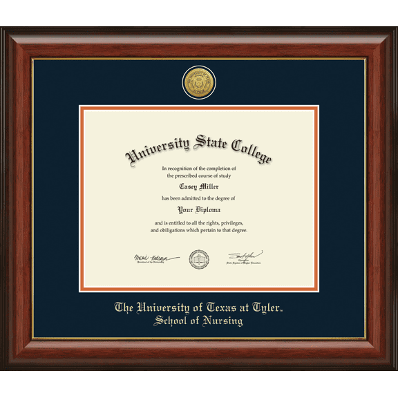 The University of Texas at Tyler School of Nursing Diploma Frame, Document Size 11" x 8.5"