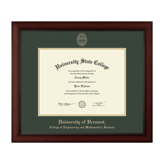 The University of Vermont College of Engineering and Mathematical Sciences Diploma Frame, Document Size 13" x 10"
