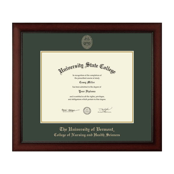 The University of Vermont College of Nursing and Health Sciences Diploma Frame, Document Size 13" x 10"