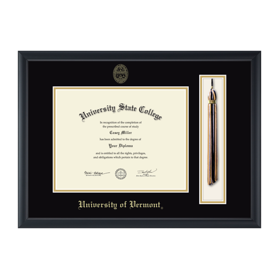 Framerly - UVM Tassel Diploma Frame with Black and Gold Mat