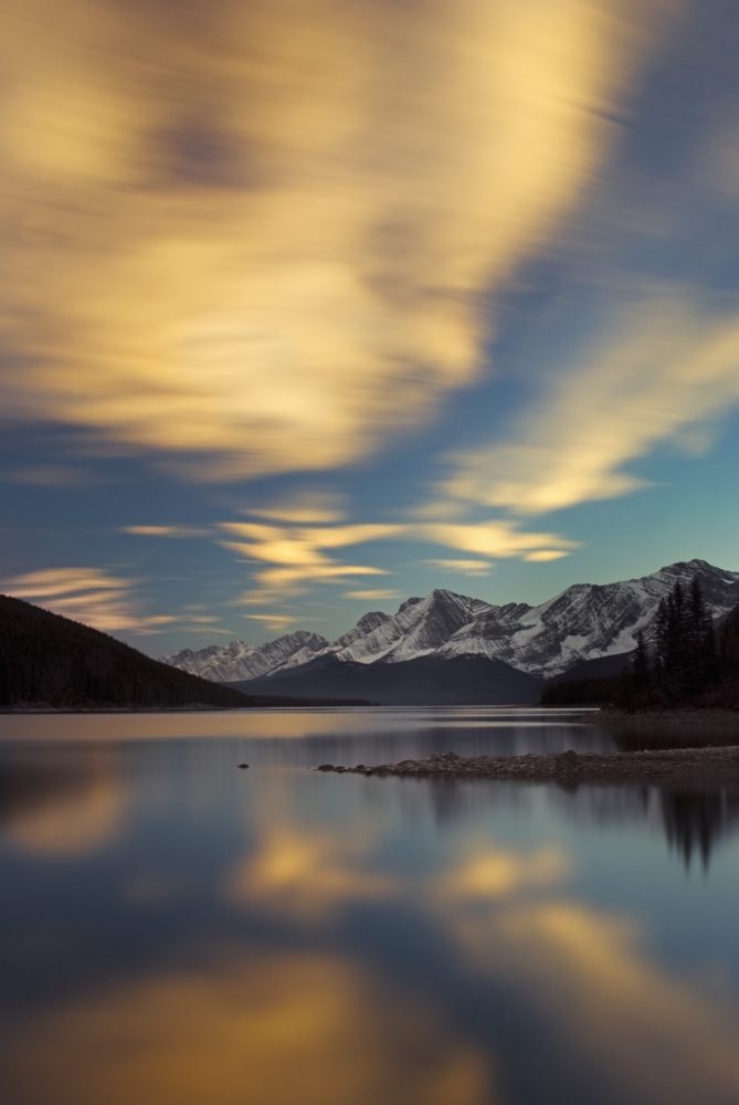 The Upper Lake At Sunset Kananaskis Alberta Canada Canvas Art - Philippe Widling Design Pics (12 x 18)