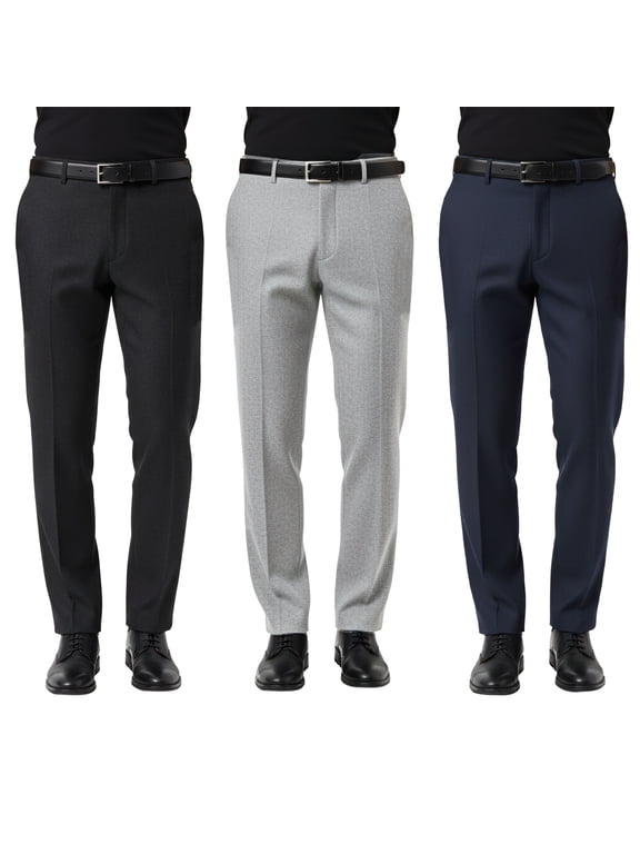 The Urban Classic Premium Wool 3-Pack of Dress Pants for Men: Black, Navy, Gray