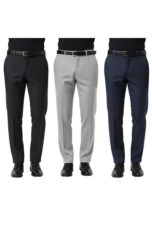 The Urban Classic Premium Wool 3-Pack of Dress Pants for Men: Black, Navy, Gray