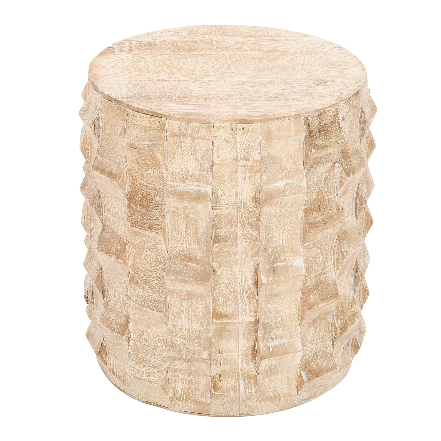 20 Inch Side End Table- Round Drum Shape with 3D Textured Design