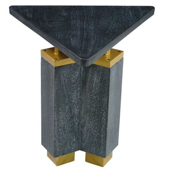 The Urban Port Andes Modern Triangular End Table - Handcrafted with Gold Brass Trim and Sandblasted Black Finish, 20 Inch