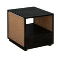 thumbnail image 1 of 21 Inch Hcrafted Wood Side Table Nightst Woven Jute Side Panels Brown Black, 1 of 6