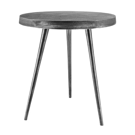 The Urban Port 23 Inch Round Modern Minimalist Metal Side Table with Tripod Base, Charcoal Black