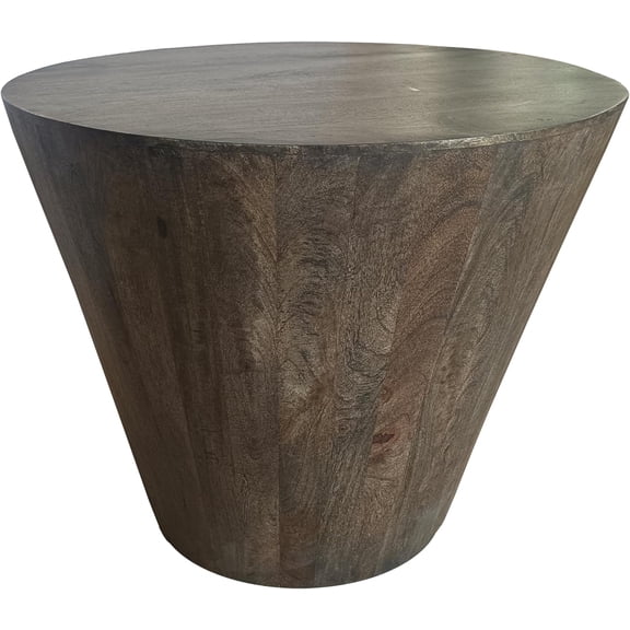 The Urban Port 24 Inch Side End Table, Round Drum Shape, Handcrafted Distressed Gray Mango Wood