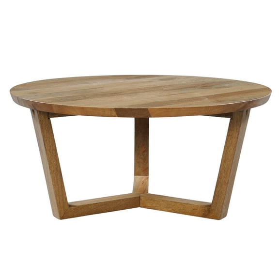 Nina 30 inch Round Mango Wood Coffee Table - Handcrafted- Sturdy 3-Leg Sled Base