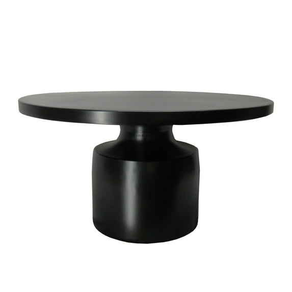 The Urban Port Zoe 30 Inch Round Coffee Table with Pedestal Base, Sleek Modern Silhouette, Matte Black Powder Coated Metal
