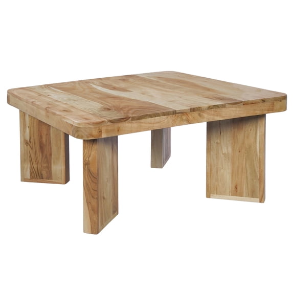 Cascade 32 Inch Coffee Table- Handcrafted Acacia- Square Top- Wide Panel Legs