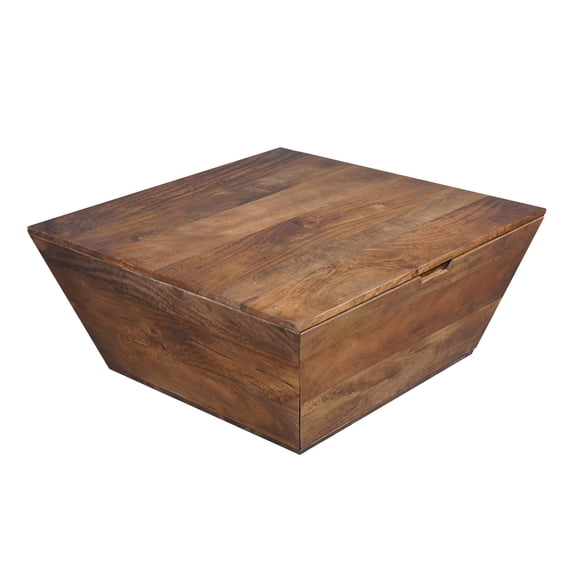 The Urban Port 36 Inch Handcrafted Modern Farmhouse Coffee Table, Geometric Angled Square, 1 Drawer, Walnut Mango Wood