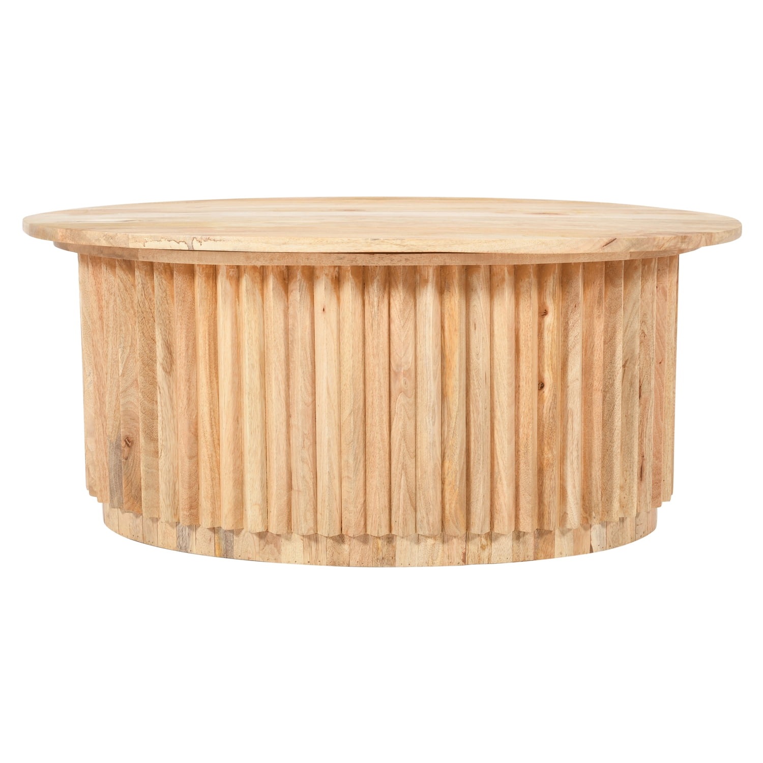 Natural Brown Oval Mango Wood Coffee Table with Hidden Storage