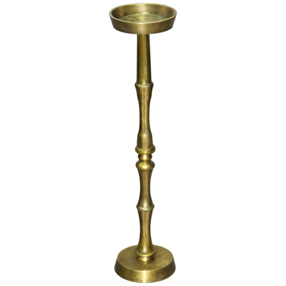 The Urban Port 6 Inch Drink Side Table, Turned Pedestal Metal Base, Round Top, Oxidized Brass