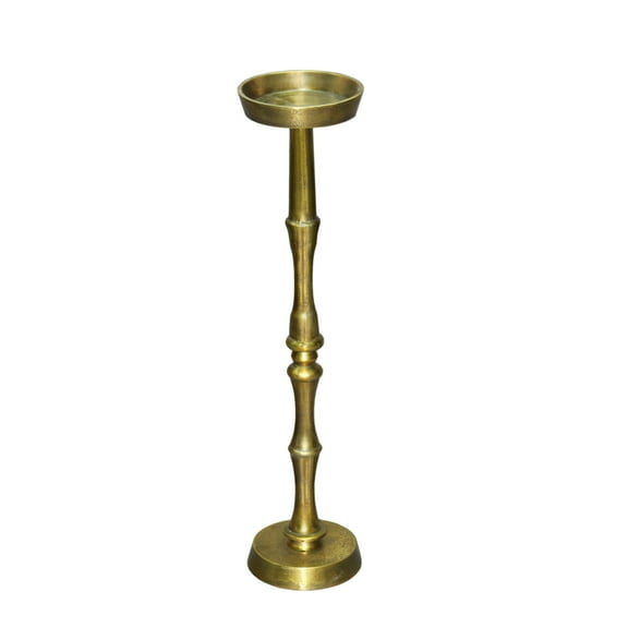 The Urban Port 26 Inch Side End Drink Table, Turned Pedestal Metal Base, Round Top, Oxidized Brass