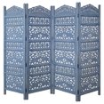 thumbnail image 1 of The Urban Port Jumbo 4 Panel Folding Room Divider Screen, Antique Blue Mango Wood, Elephant Motif Carved Design, 1 of 5