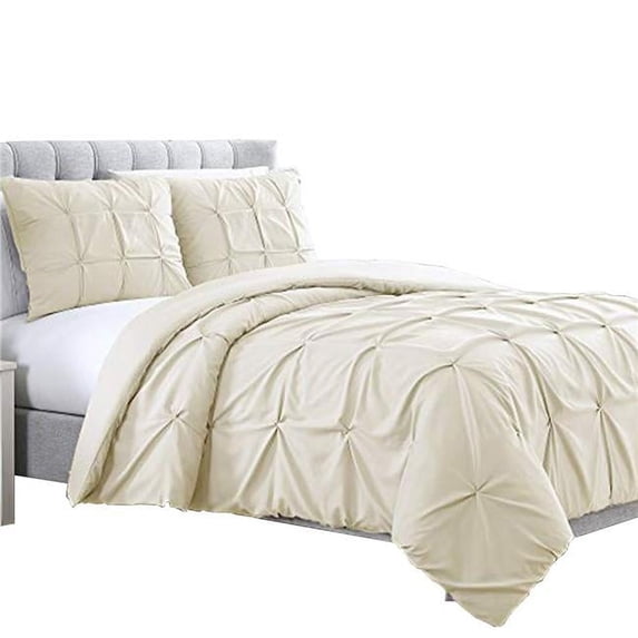 The Urban Port BM222938 Skien Microfiber Duvet Set with Geometric Stitching, Cream - Queen Size - 3 Piece