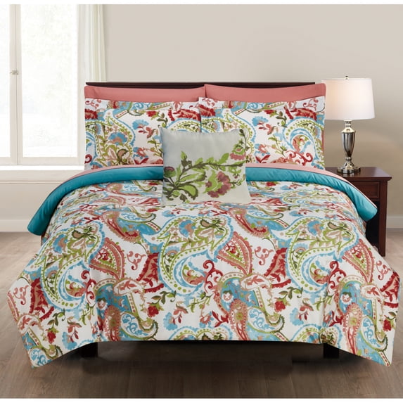 Caen 8 Piece Paisley Print California King Size Bed Set The Urban Port, Multicolor