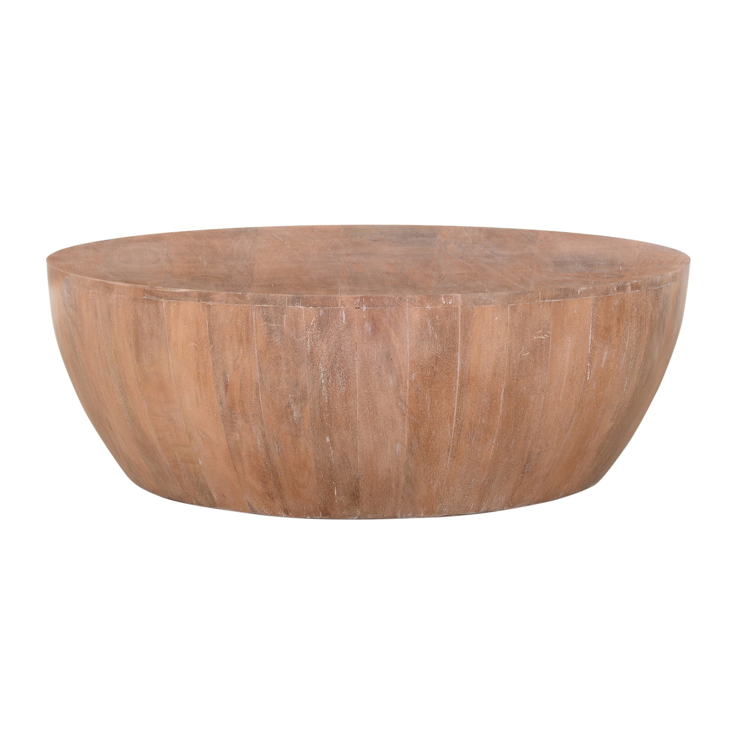 Distressed Brown Mango Wood Round Drum Coffee Table