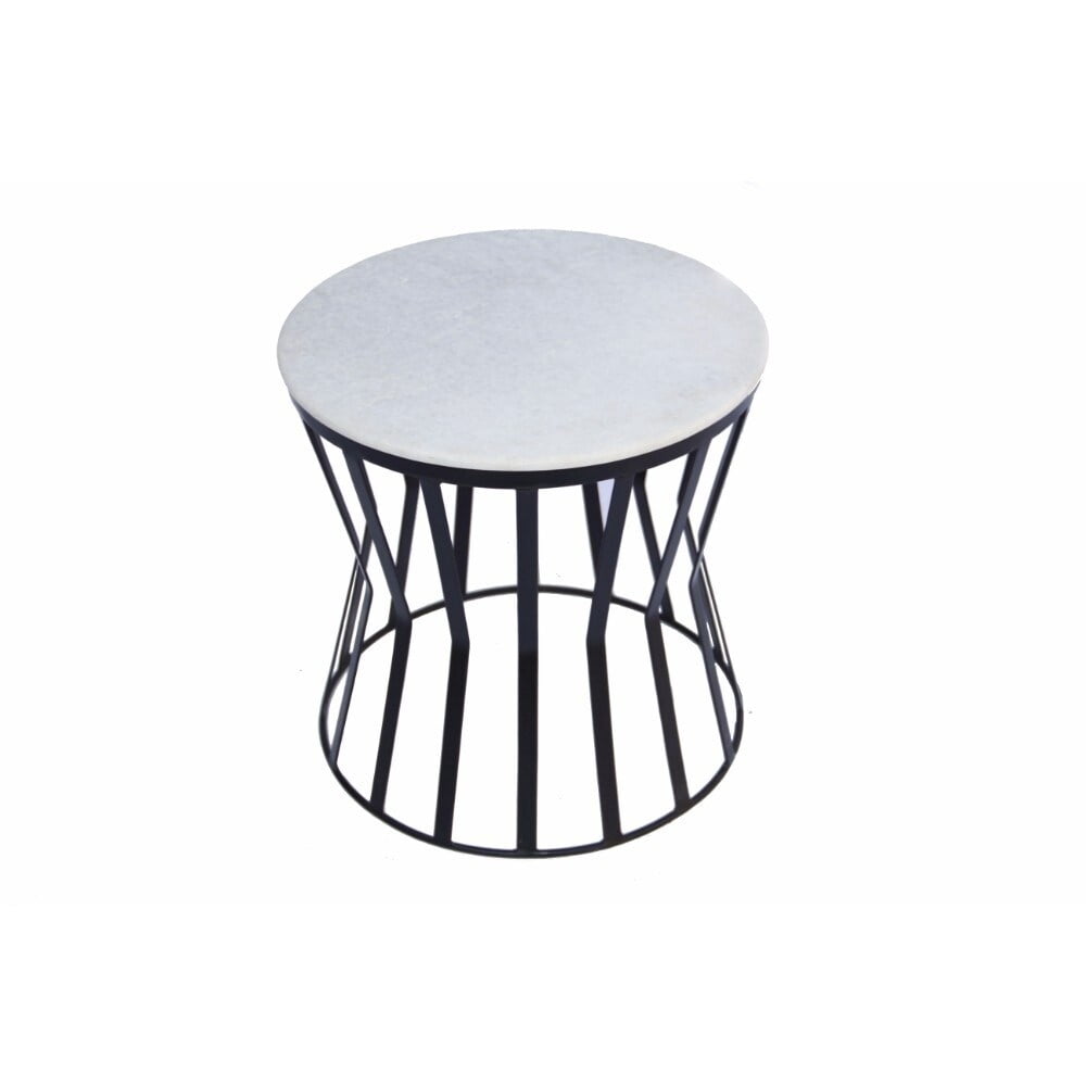The Urban Port Drum Shaped Round Marble Top Side/ End Table, White ...