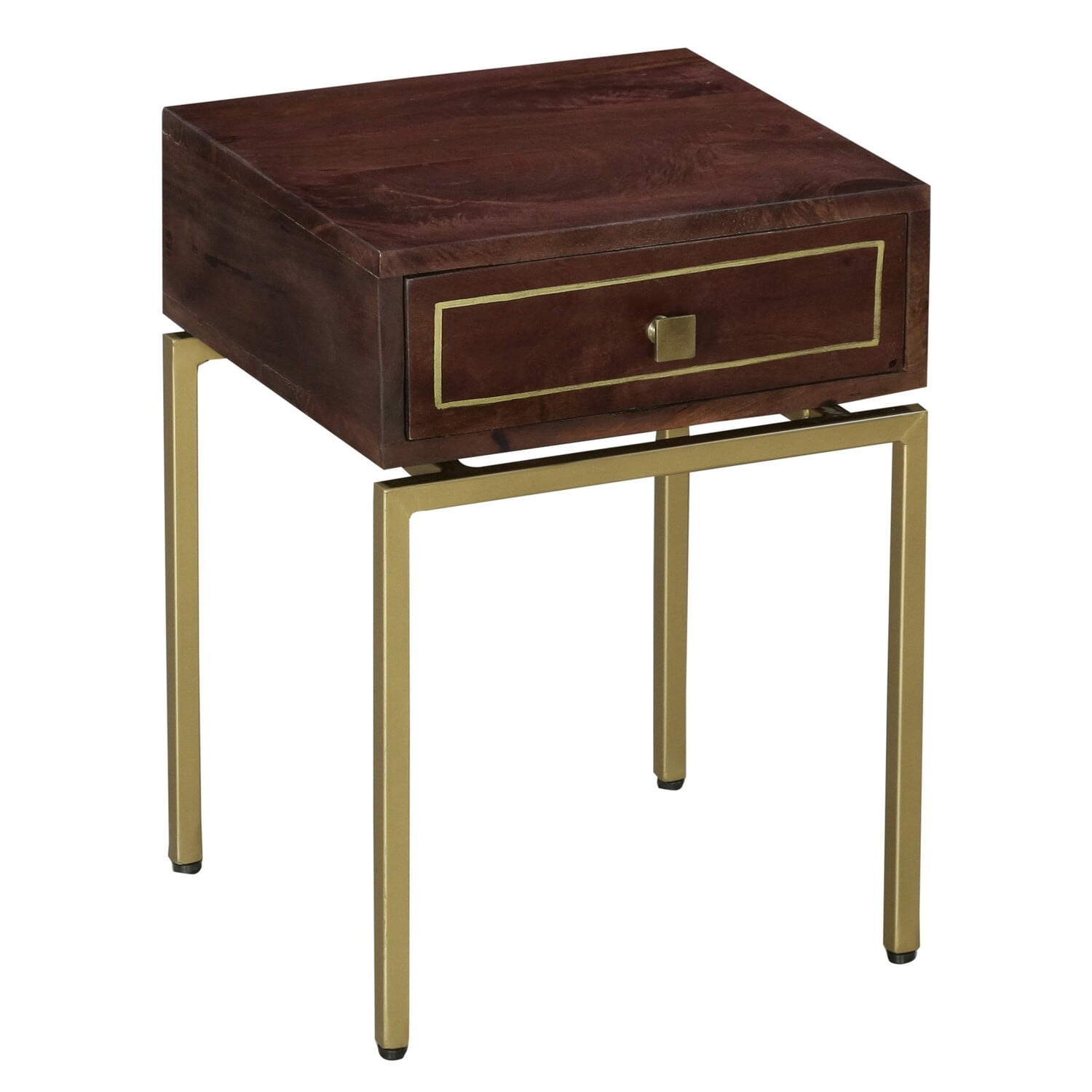 The Urban Port Ellis 16 Inch Side Table with 1 Drawer and Brass Metal ...