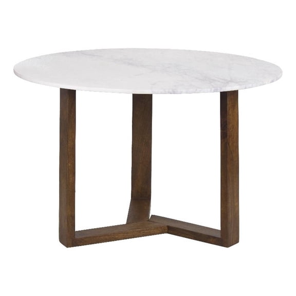 Fina Dining Table- 48 Inch Round Genuine Marble Top- Mango Wood 3 Sled Base