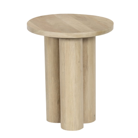 Hazel Side Table with 3 Pillar Legs- Handcrafted Mango Wood- 17.7 Inch Round