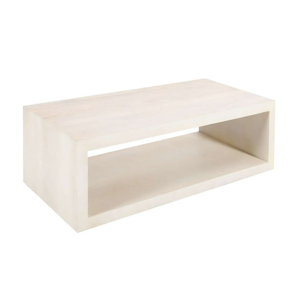 Keli Coffee Table, 58 Inch Minimalist Open Frame, Rustic Washed White Mango Wood