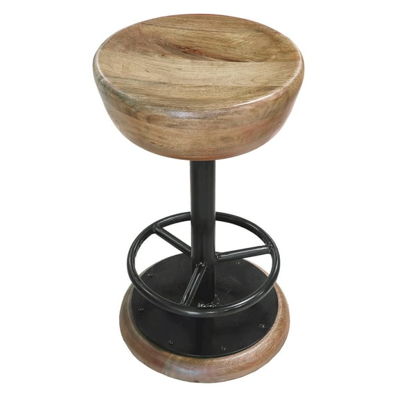 Rustic Charm Swivel Counter Bar Stool 24 Inch Handcrafted, Brown Mango Wood Round Seat, Black Iron Base with Footrest