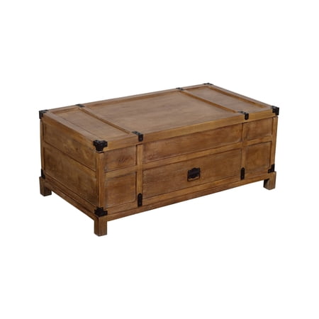 The Urban Port Rustic Single Drawer Mango Wood Coffee Table with Lift Top Storage & Compartments, Brown