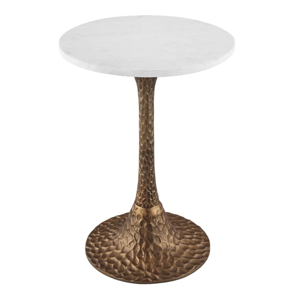 Tyler 20.5 Inch Accent Side Table- Round White Marble Top