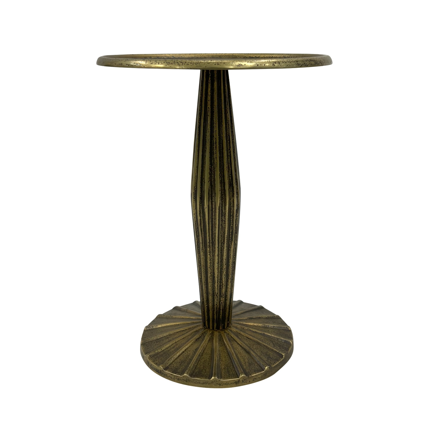 Antique Brass 12" Round Metal Side Table with Fluted Base