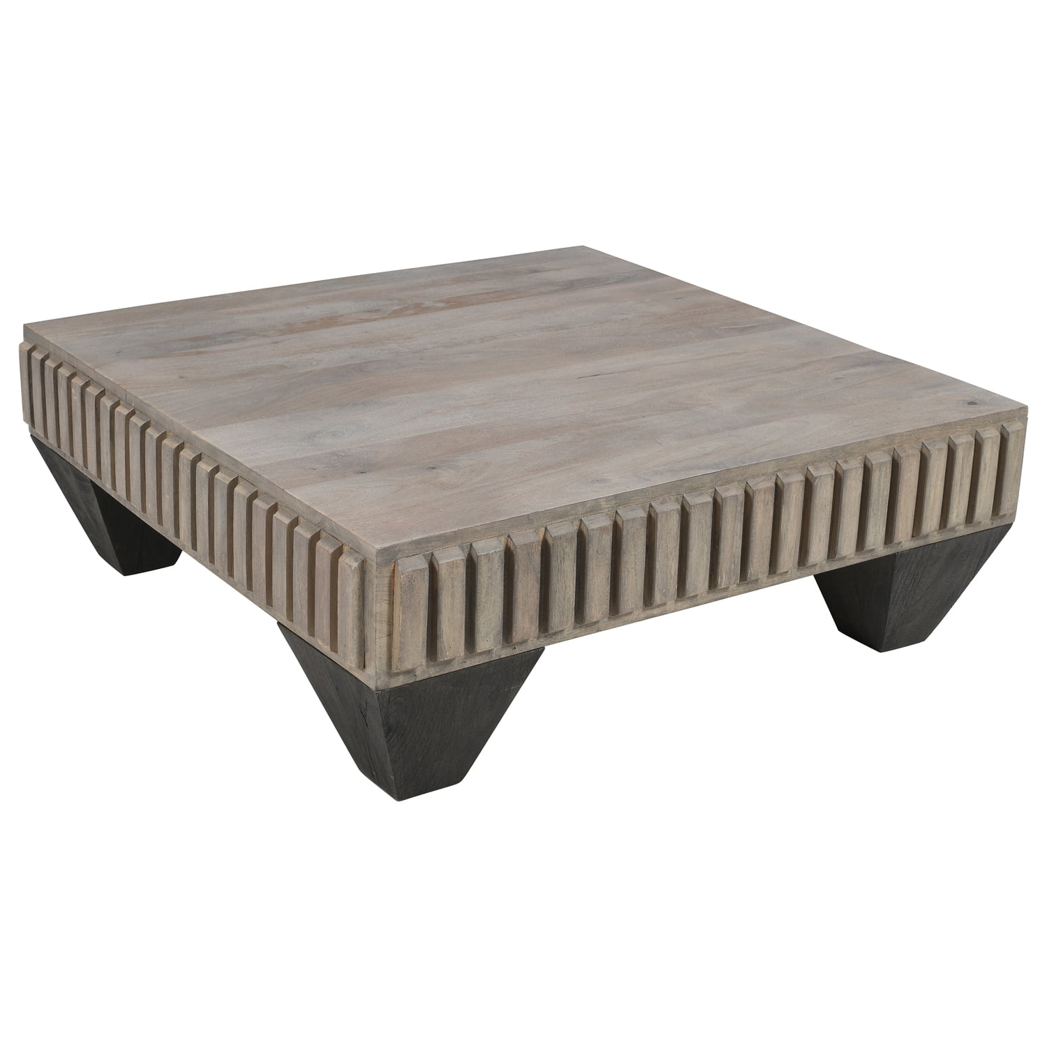 Handcrafted Sandblasted Gray Mango Wood Square Coffee Table with Tapered Legs