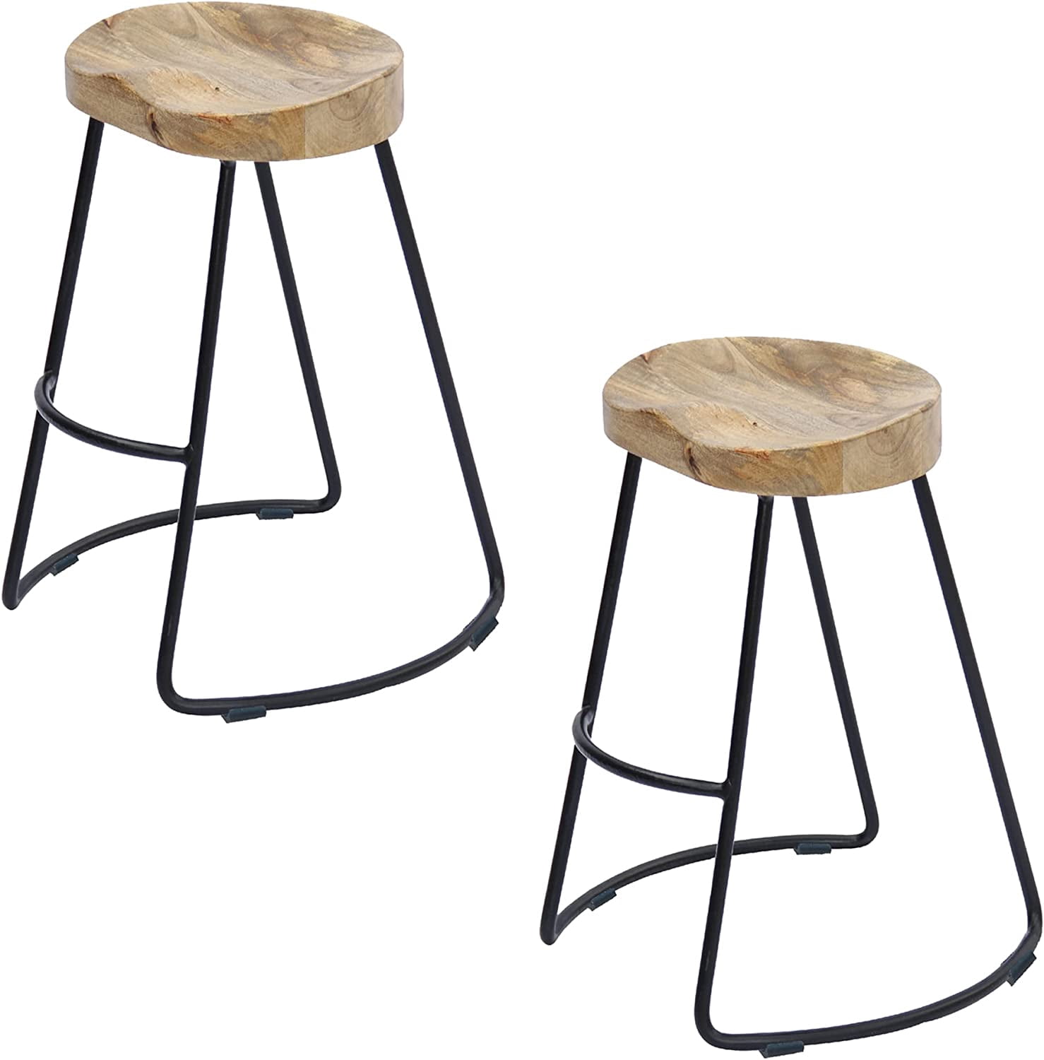 The Urban Port Wooden Saddle Seat Barstool with Tubular Metal Base