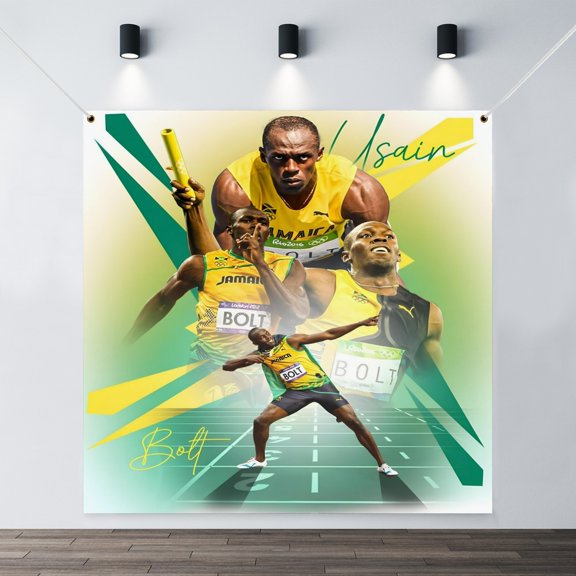 The Usain Bolt holiday banner is perfect for adding festive cheer.35.43x35.43in90x90cm