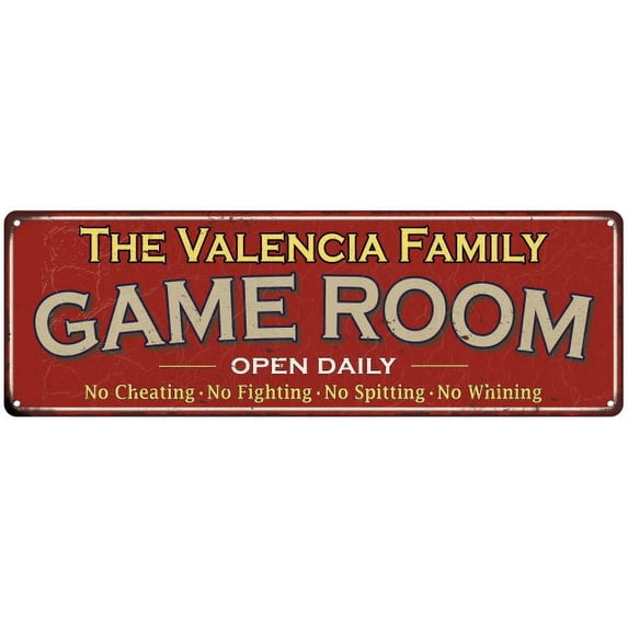 The Valencia Family Red Game Room Metal 8x24 Sign 108240038894