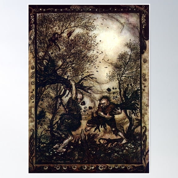The Valiant Little Tailor - Arthur Rackham Poster Wall Art, Modern Wall Decor, 8x12 UNFRAMED